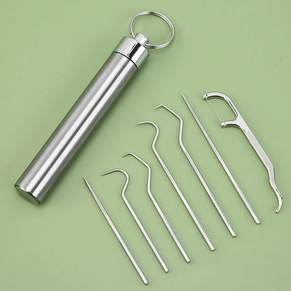 Stainless Steel Toothpick Set Reusable Toothpicks Tooth Flossing Tartar Removal Tool Portable Teeth Cleaner for Tooth Oral Clean