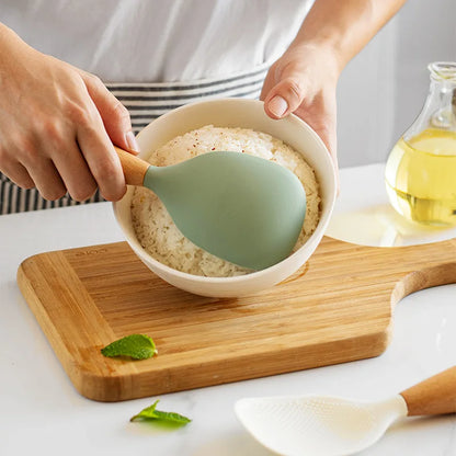 1Pcs Silicone Spoon Non-Stick Cooking Spoon Anti-Scalding Pot Rice High-Temperature-Resistant Spoon Durable Kitchen Gadgets