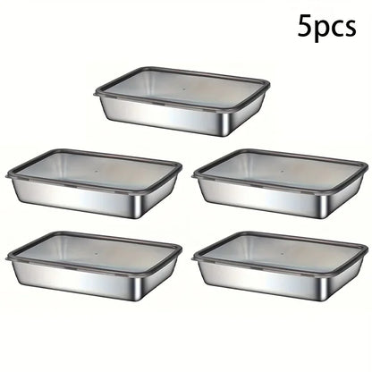 5Pc Stainless Steel Food Storage Containers Set - Leak-Proof Lids, Dishwasher Safe for Sandwich/Fruits/Home/Party