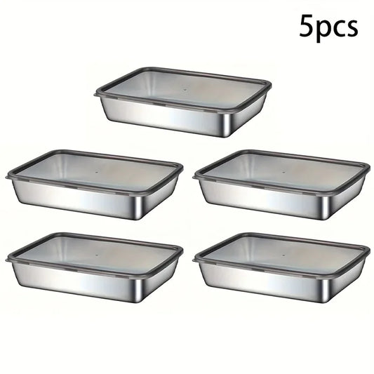 5Pc Stainless Steel Food Storage Containers Set - Leak-Proof Lids, Dishwasher Safe for Sandwich/Fruits/Home/Party
