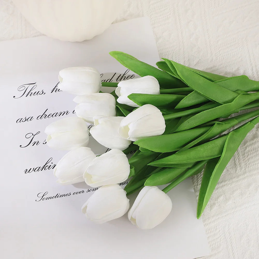 10PCS Artificial Tulips Flower Realistic Touch Tulip Flowers Fake Tulips Flowers for Home Table Vase Decor Wedding DIY Bouquet