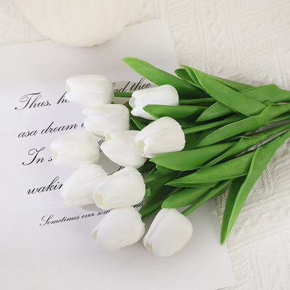 10PCS Artificial Tulips Flower Realistic Touch Tulip Flowers Fake Tulips Flowers for Home Table Vase Decor Wedding DIY Bouquet