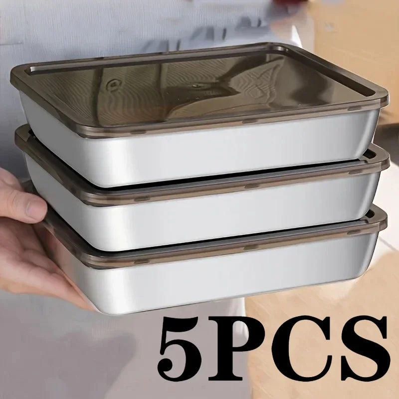 5Pc Stainless Steel Food Storage Containers Set - Leak-Proof Lids, Dishwasher Safe for Sandwich/Fruits/Home/Party